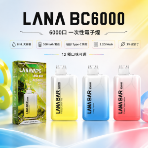 LANA 納拉 BC 一次性電子煙 6000口｜8mL 1.2Ω網狀芯 型別-C可充電｜12種口味