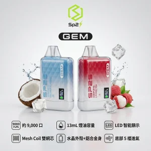SP2S 思博瑞 GEM 一次性電子煙｜9000口 13mL 智慧螢幕 型別-C可充電｜10種口味